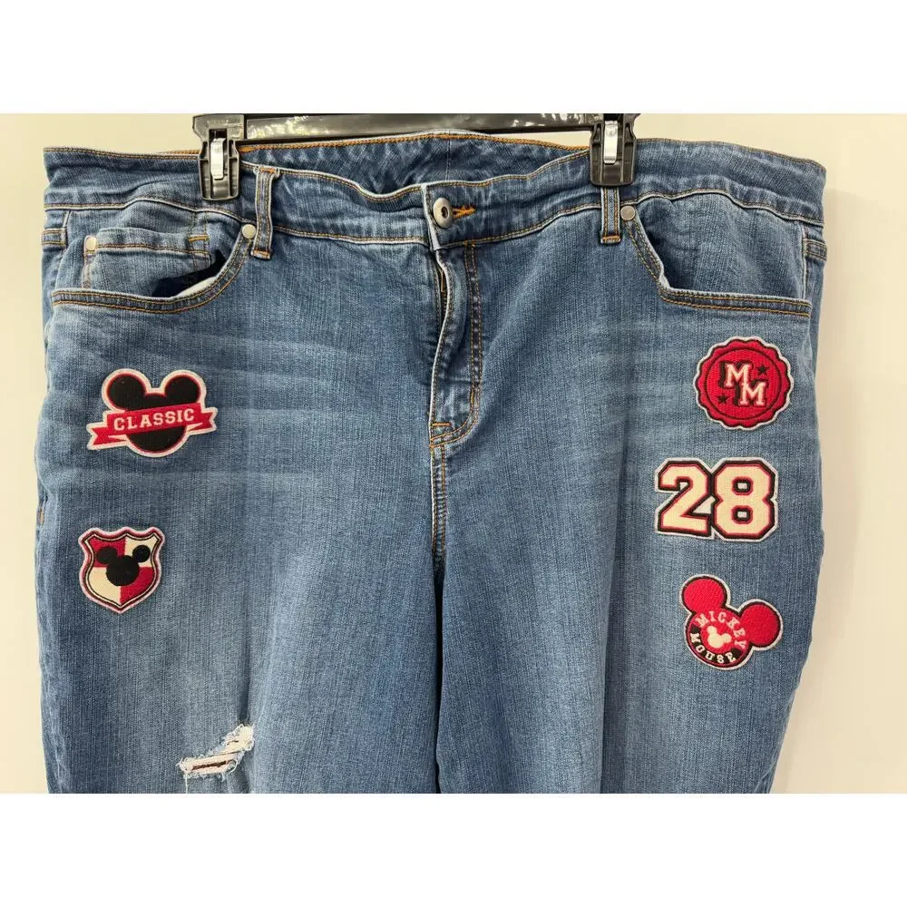 Disney Mickey Mouse Medium Wash Boyfriend Jean with Patches‎ Women's Size 24 - Picture 2 of 7
